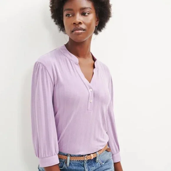 Amour Vert Vie Ribbed Henley - Lavender | L - Picture 2 of 11